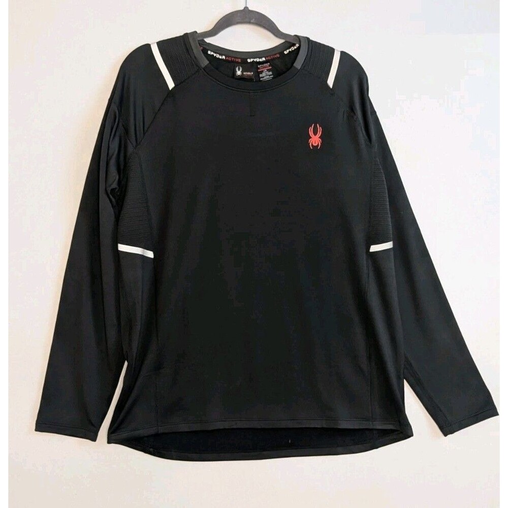 Spyder Active Web Black Mens Long Sleeve Shirt Large Workout Athletic Reflective